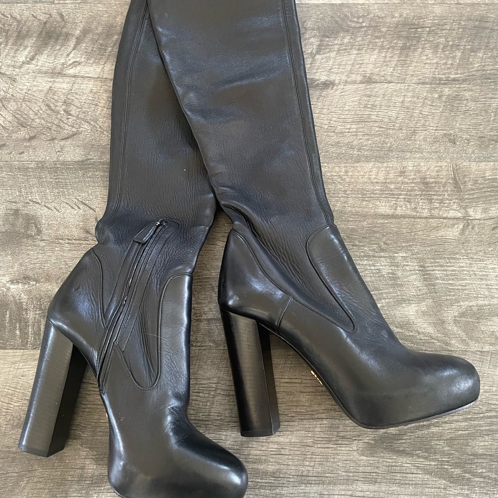 Prada Black Leather Thigh High Boots 🎩 - Picture 8 of 14